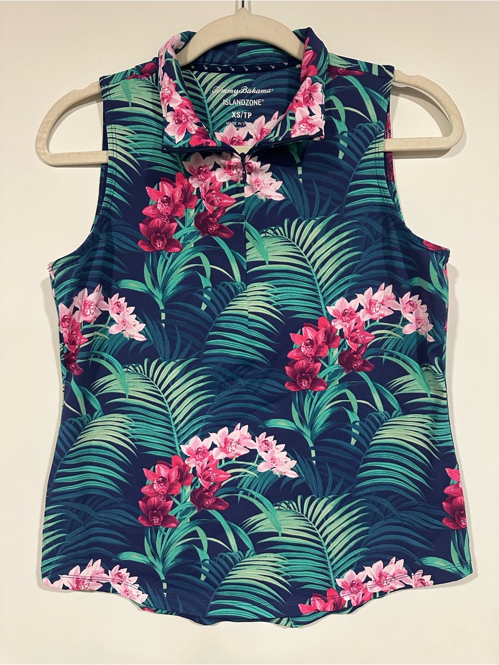 Tommy Bahama Island Zone Women’s XS Sleeveless Tropical Floral Print 1/4 Zip